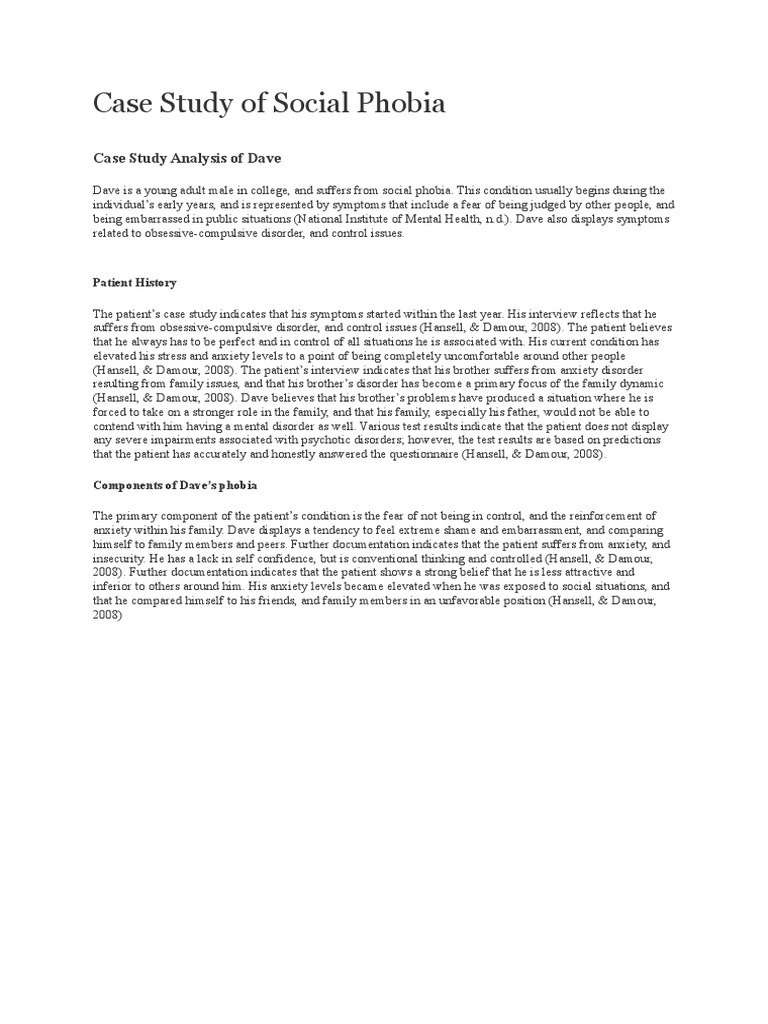 social phobia case study pdf