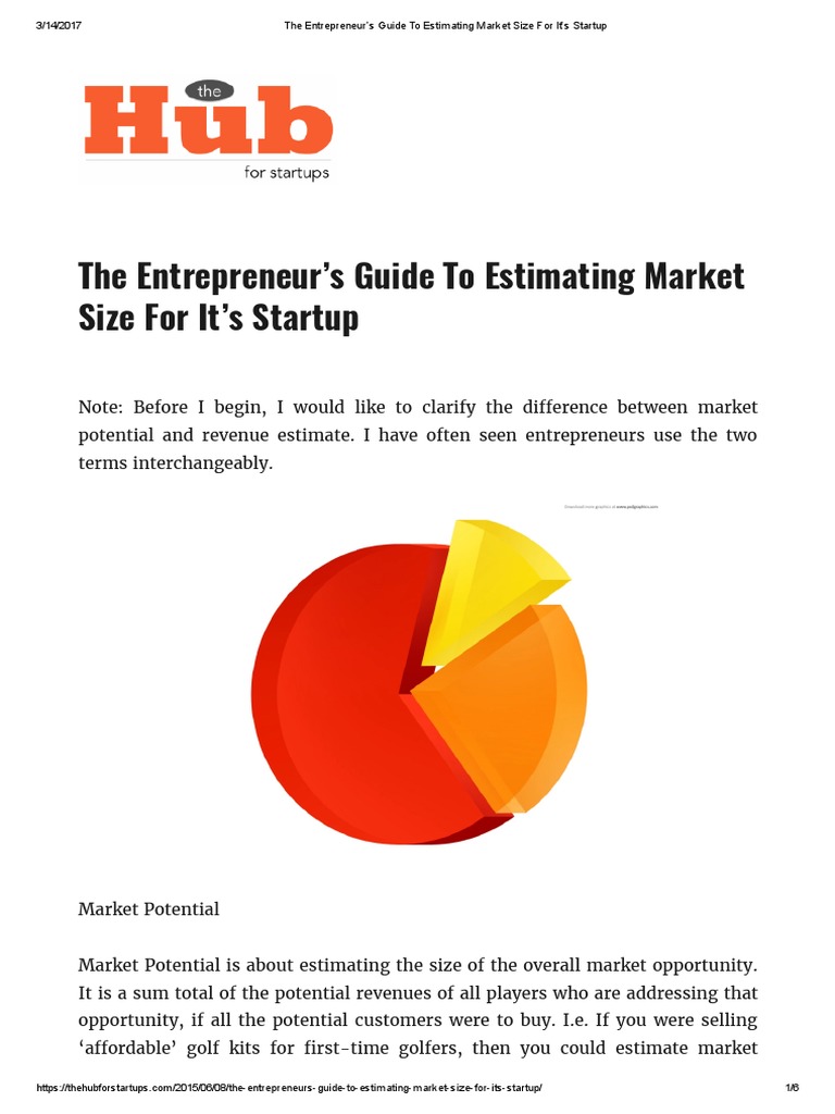 The Entrepreneur's Guide To Estimating Market Size For It's Startup PDF Startup Company