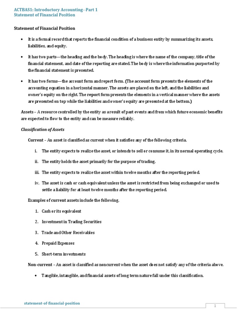 Statement of Financial Position | PDF | Equity (Finance) | Balance Sheet
