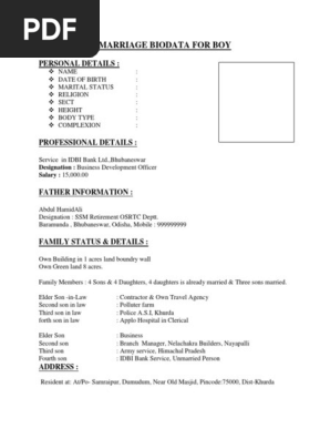 Marriage Biodata Groom