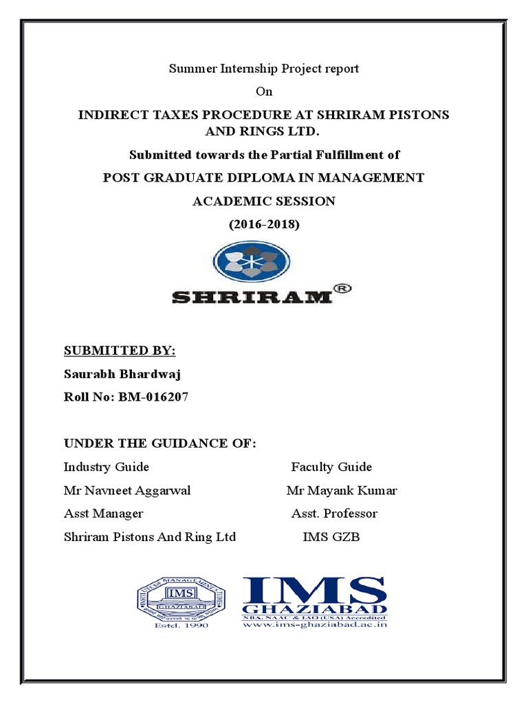 Summer Internship Project Report PDF Value Added Tax Taxes