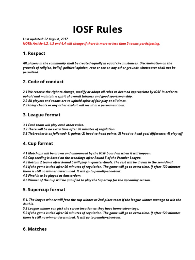 IOSF Rules | PDF
