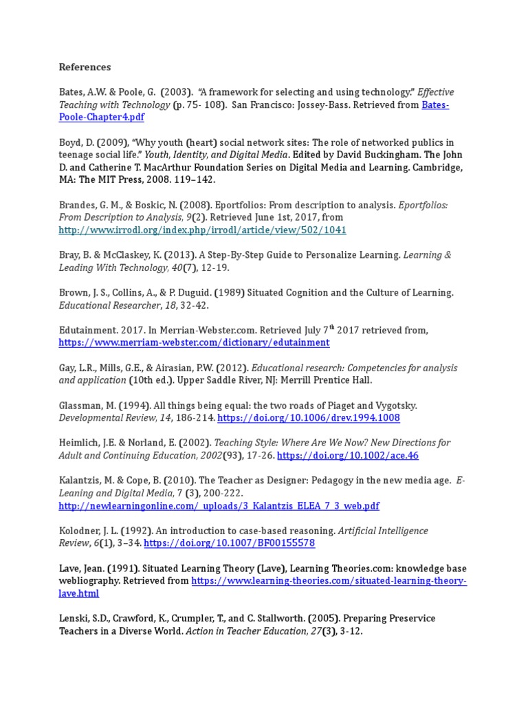 References For E-Portfolio | PDF | Educational Technology | Educational ...