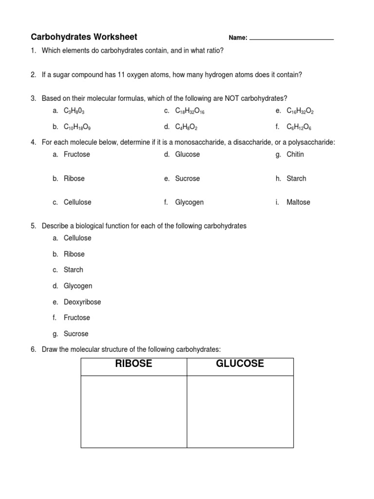 Carbs Hw Worksheet 2