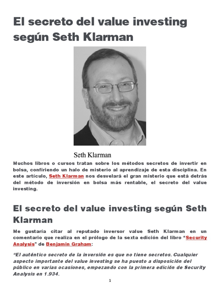 El Secreto Del Value Investing Según Seth Klarman | PDF | Inversión de ...
