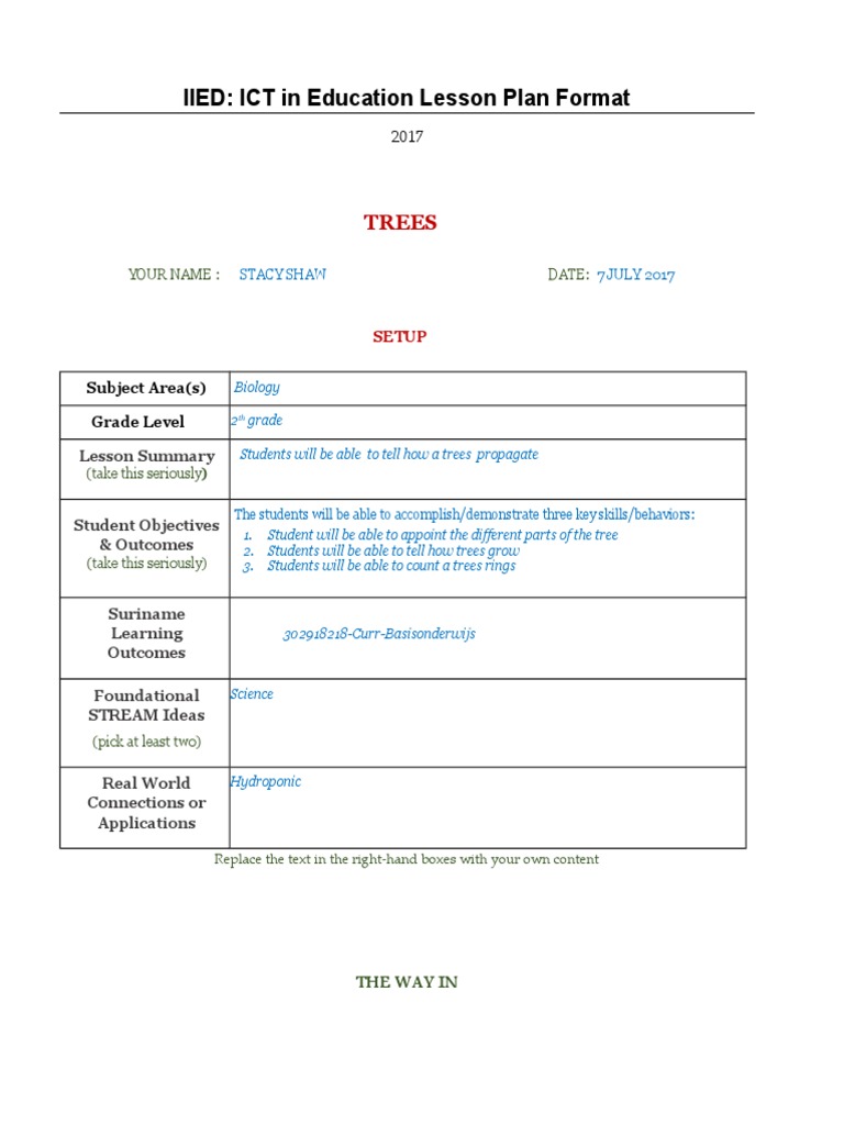 IIED: ICT in Education Lesson Plan Format: Trees | PDF | Sharing ...