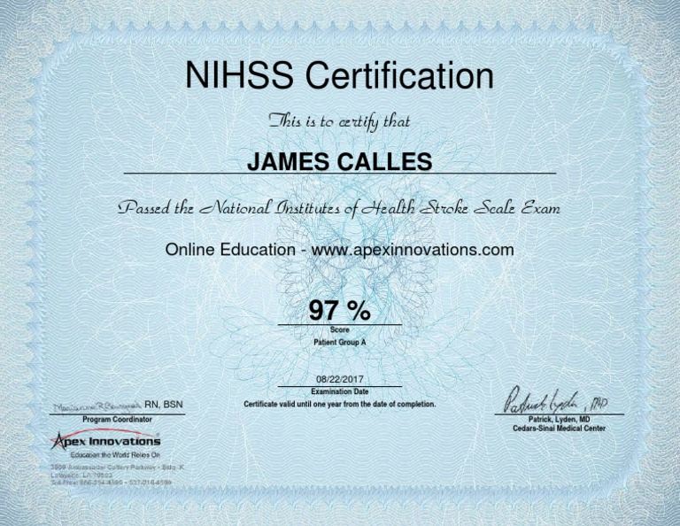 NIHSS Certification for James Calles | PDF