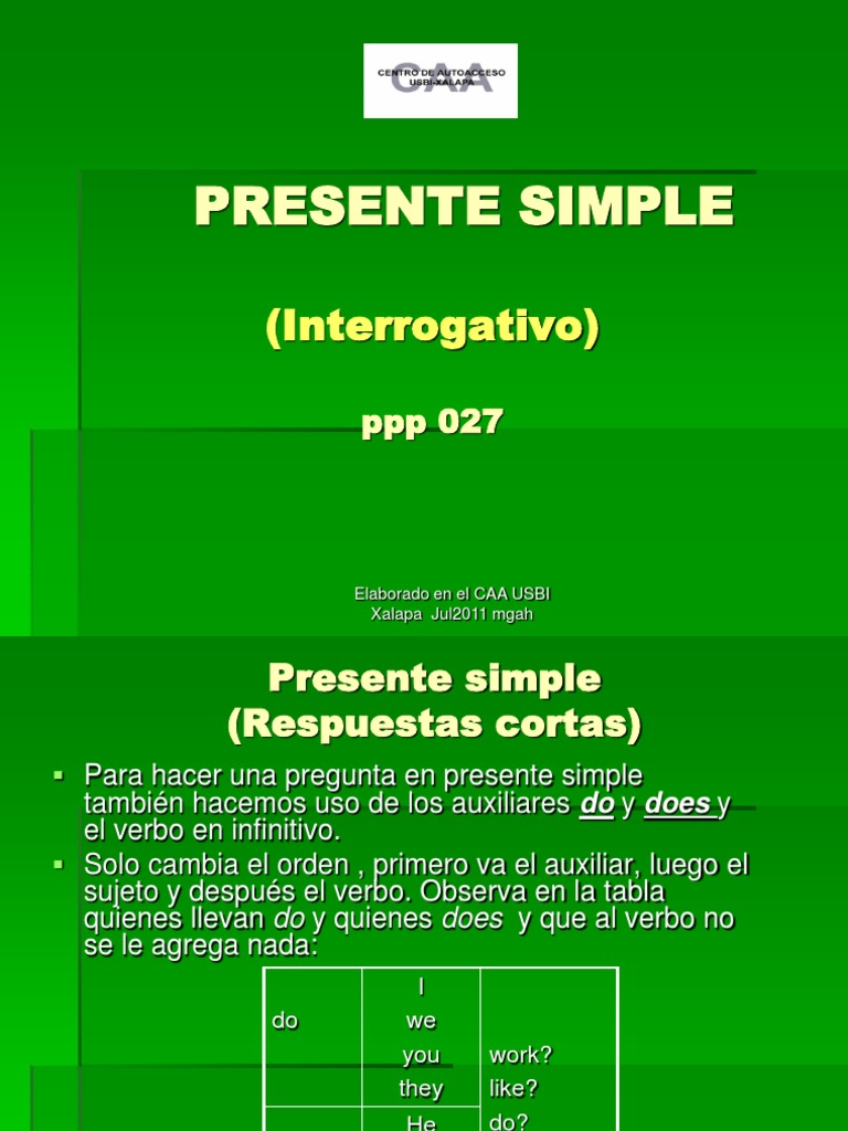 PPP 027 PRESENTE SIMPLE Interrogativo PDF | PDF