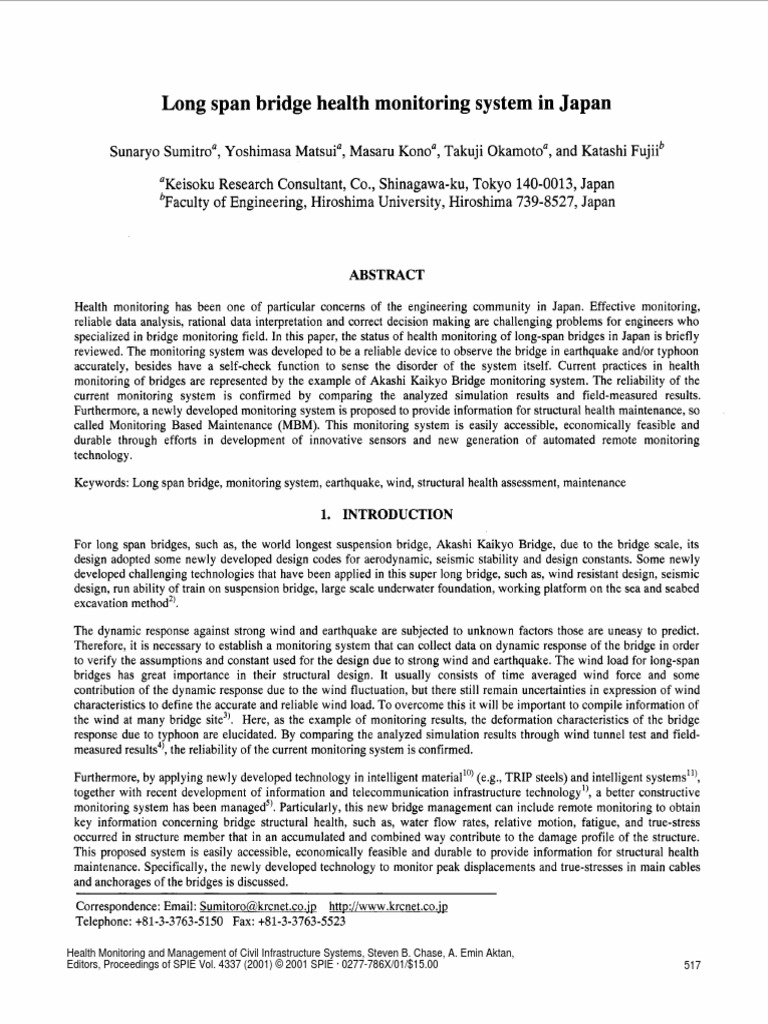 Long Span Bridge Health Monitoring System in Japan PDF | PDF ...