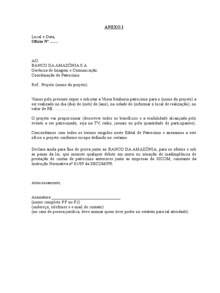 Anexo I Of cio Solicita o Patrocinio
