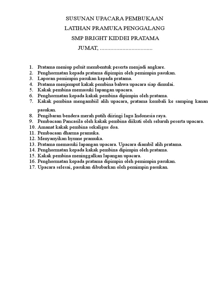 Susunan Upacara Pembukaan Latihan Penggalang | PDF