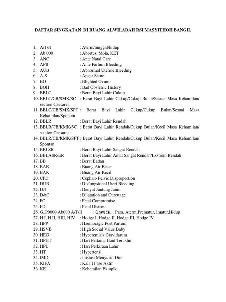 Daftar Singkatan Di Rumah Sakit PDF