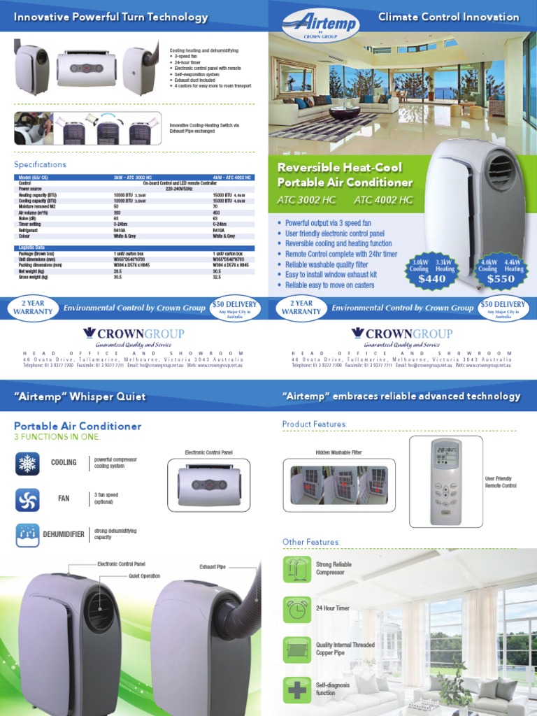 Airtemp Portable Air Conditioner 4pp A4 Brochure PRICE Air