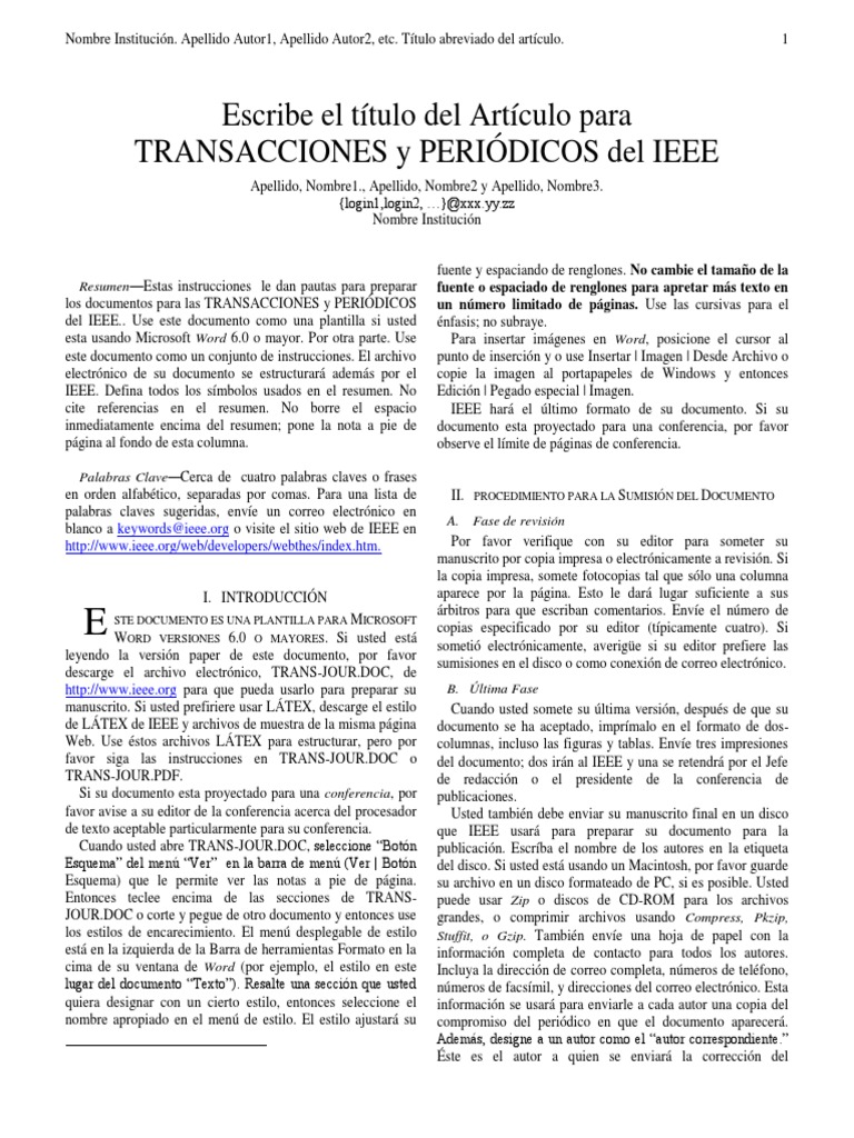 Plantilla Formato Ieee Pdf Comillas Microsoft Word