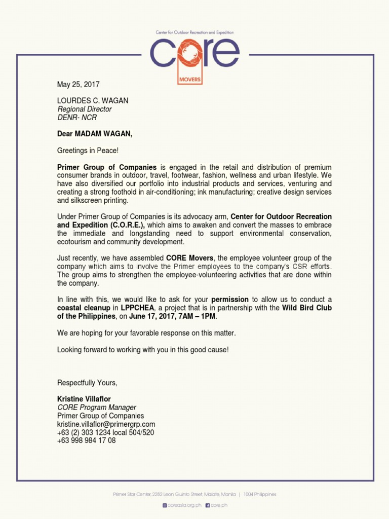Permit Request Letter Lourdes Wagan DENR NCR | Business | Economies