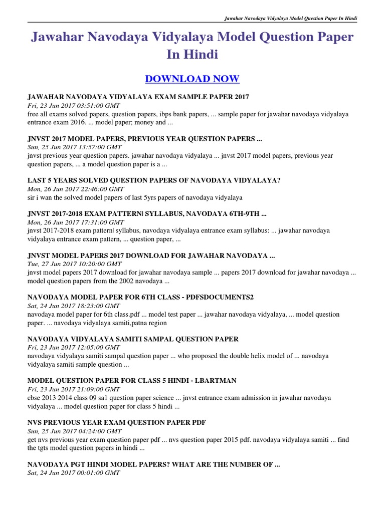 Navodaya Question Paper In Hindi Pdf