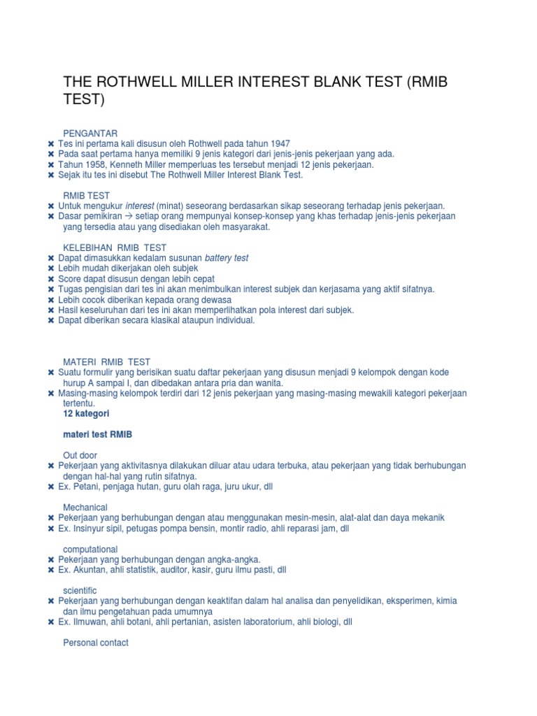 The Rothwell Miller Interest Blank Test | PDF
