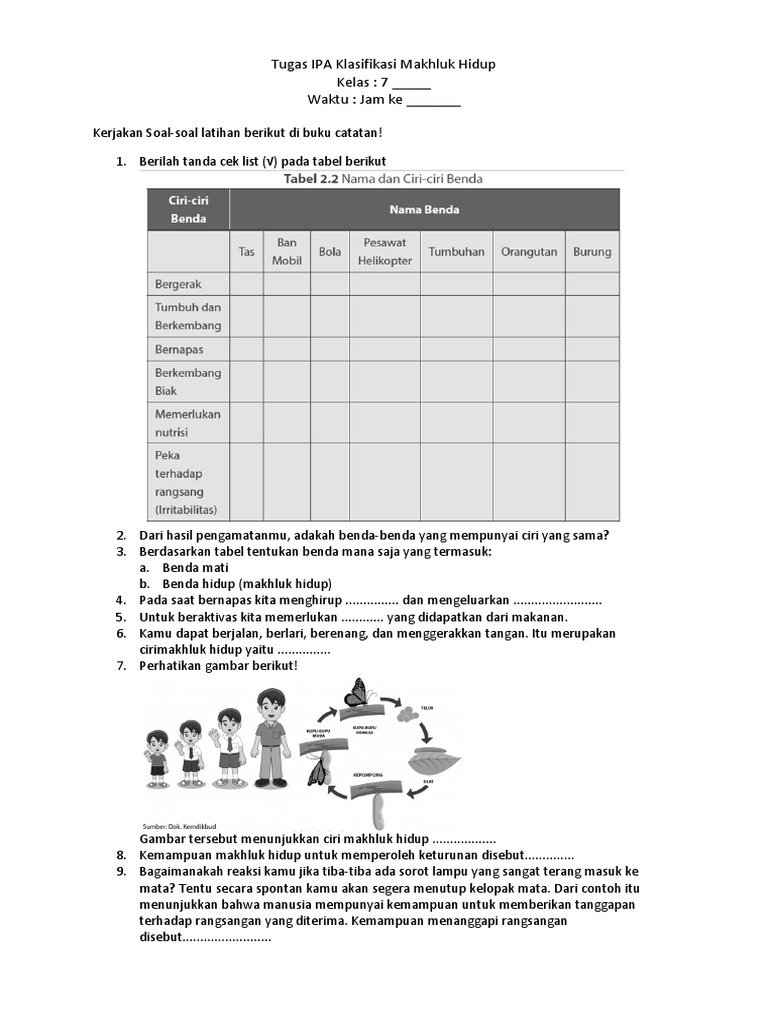 Tugas Ipa Klasifikasi Makhluk Hidup