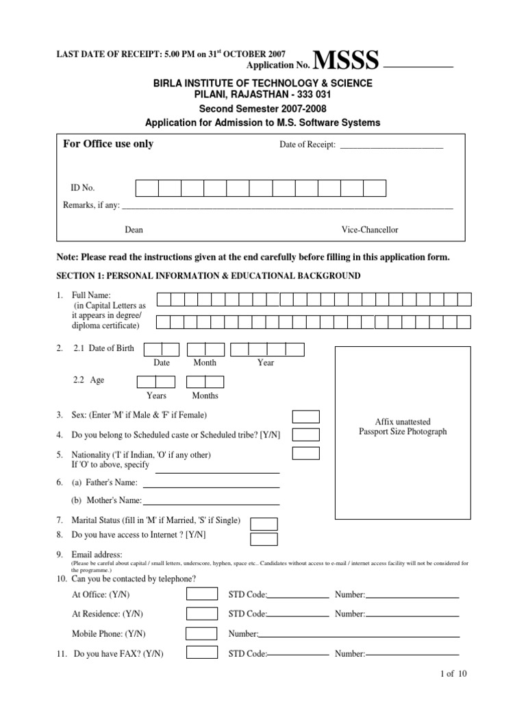 For Office Use Only: Last Date of Receipt: 5.00 PM On 31 OCTOBER 2007 ...
