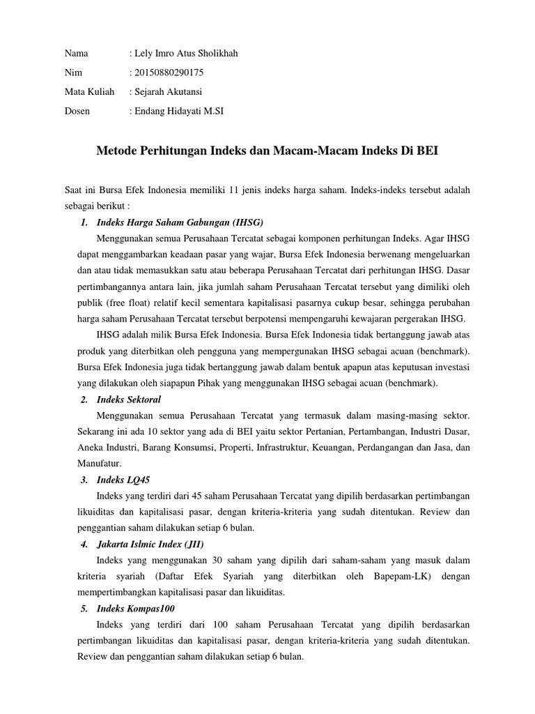 Cara Perhitungan Indeks Harga Dengan Menggunakan Timbangan Atau Pembobotan