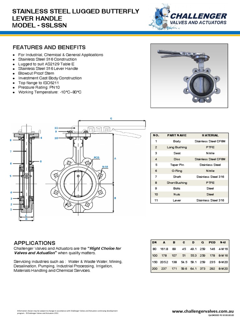 Stainless Steel Butterfly Valve Lugged DN50DN200 Data Sheet Valve