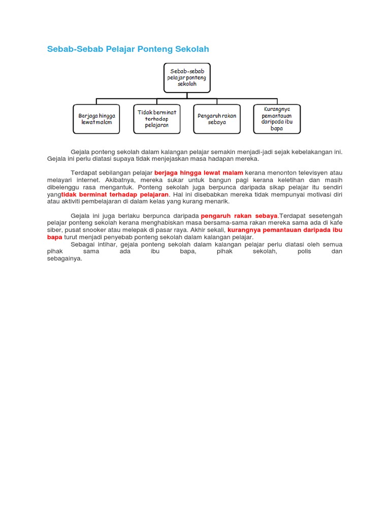 Ulasan Sebab Ponteng Sekolah Pdf