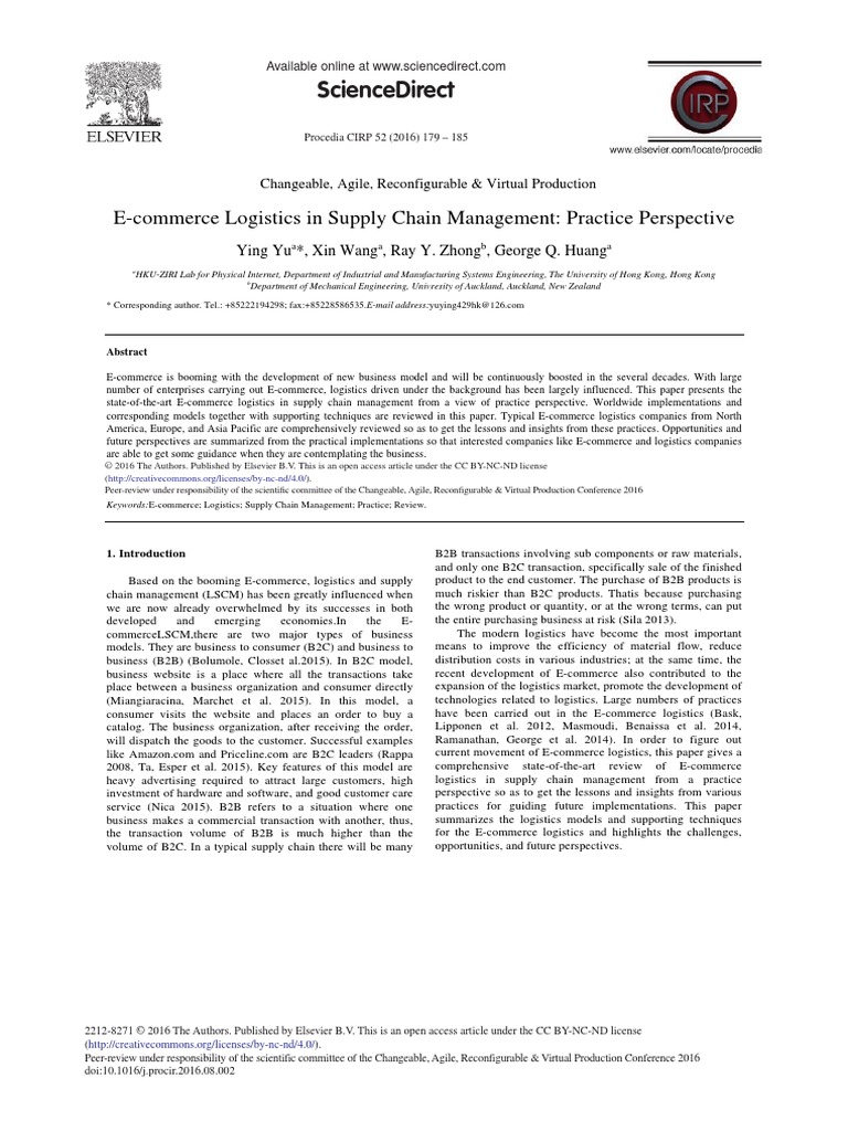 E-Commerce Logistics in Supply Chain Management Practice Perspective ...