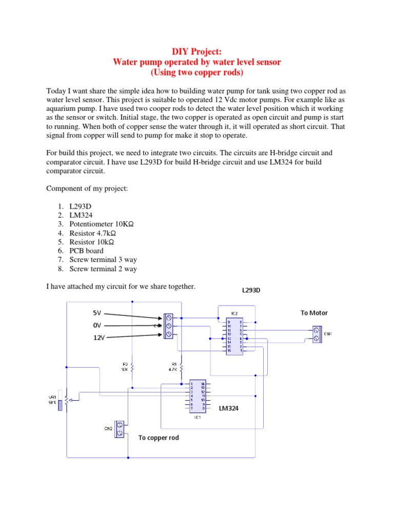 DiY Project Automatic Water Pump Circuit Diagram