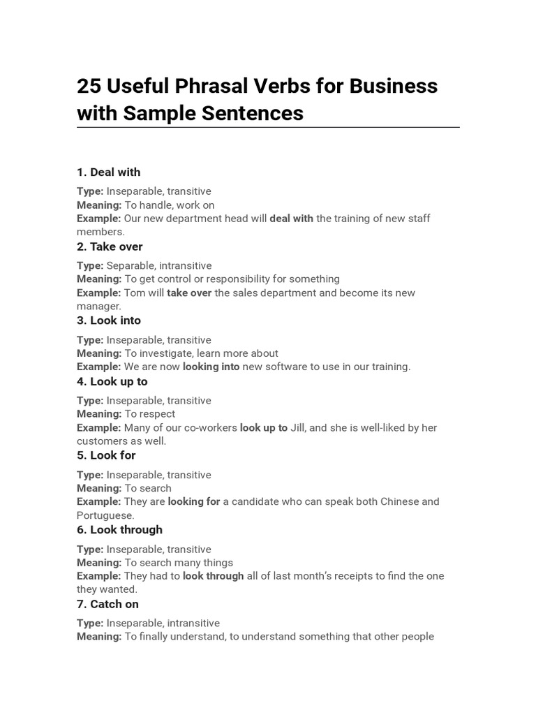Business Phrasal Verbs Guide | PDF | Business