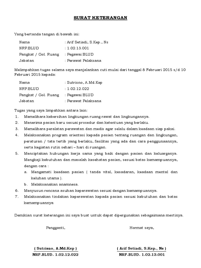 Contoh Surat Pelimpahan Tugas Karena Cuti Contoh Surat Surat Terbaru