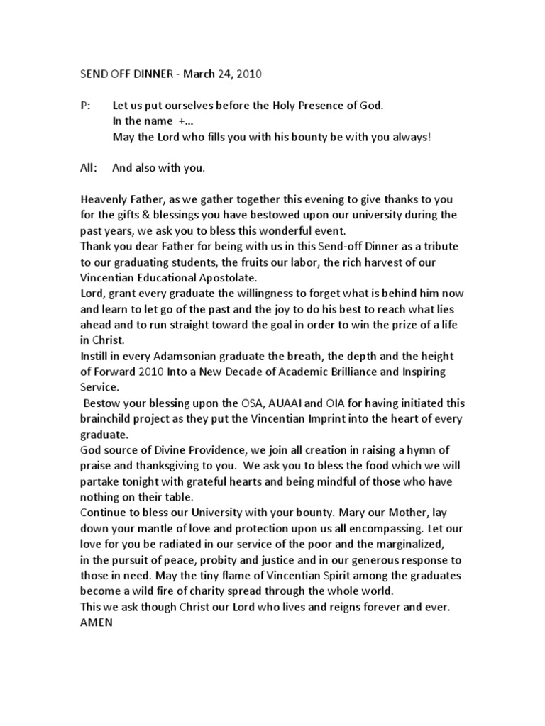Send Off Dinner Prayer | PDF