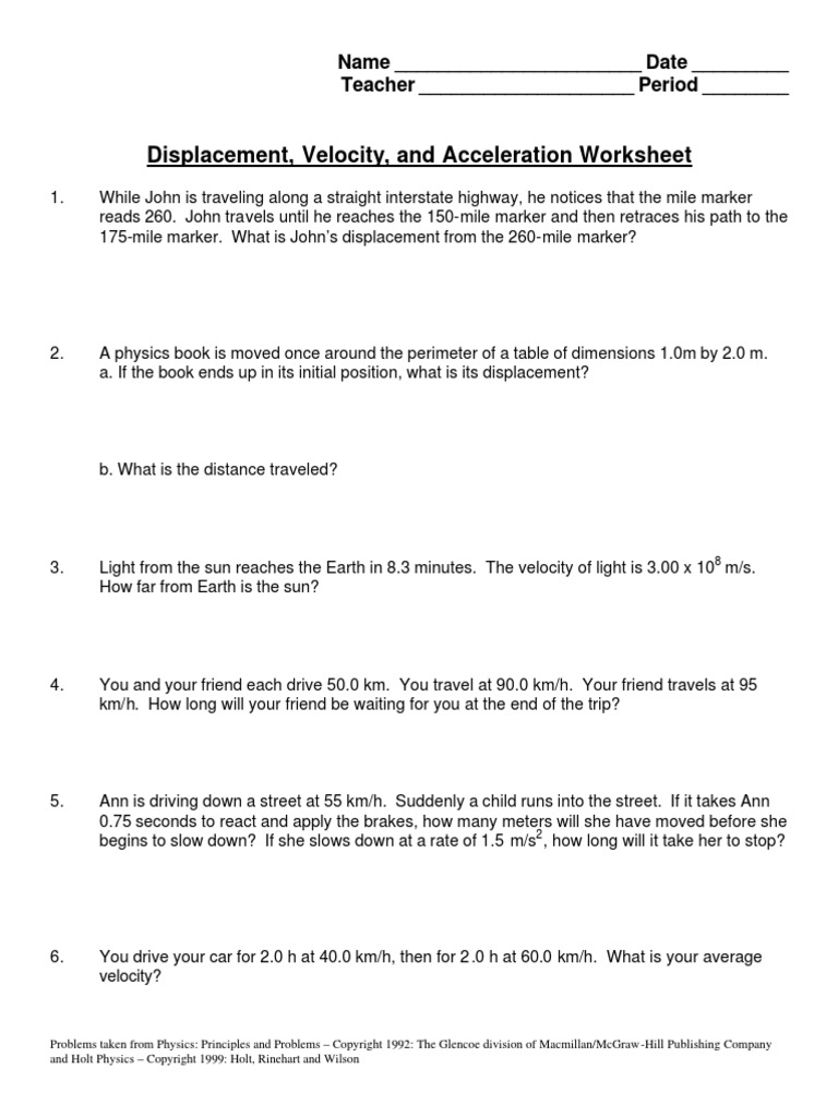 worksheet Calculating Acceleration Worksheet 1509448488 displacement velocity and acceleration practice worksheet no graphing pdf velocity