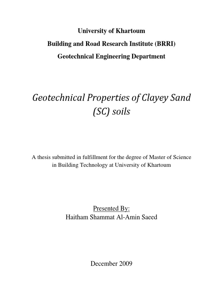 Geotechnical Properties of Clayey Sand Clay Minerals Soil