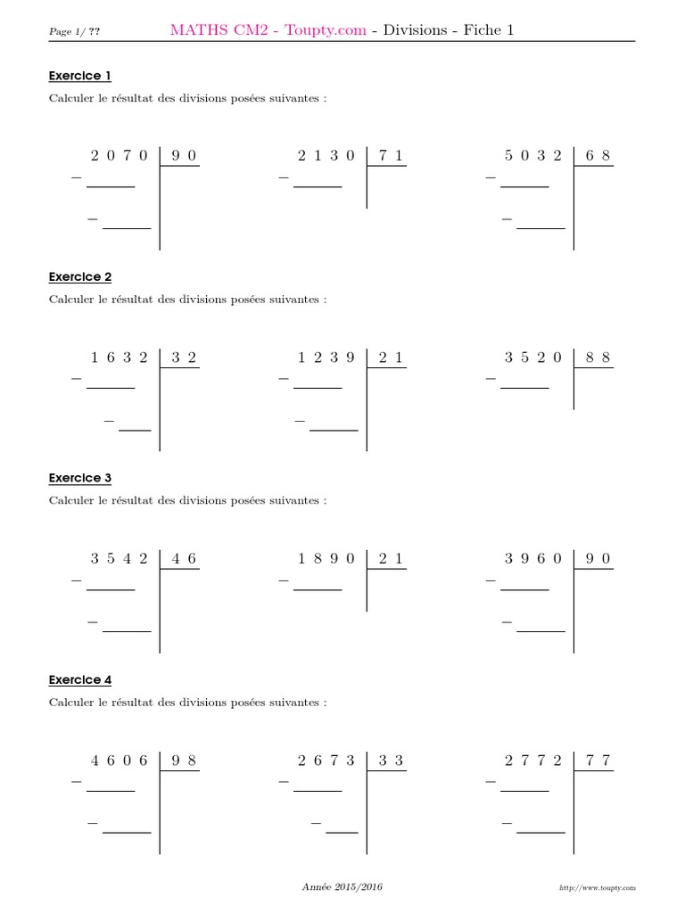 Exercice Division En Ligne Cm1 à Imprimer Division Cm2 1 | PDF
