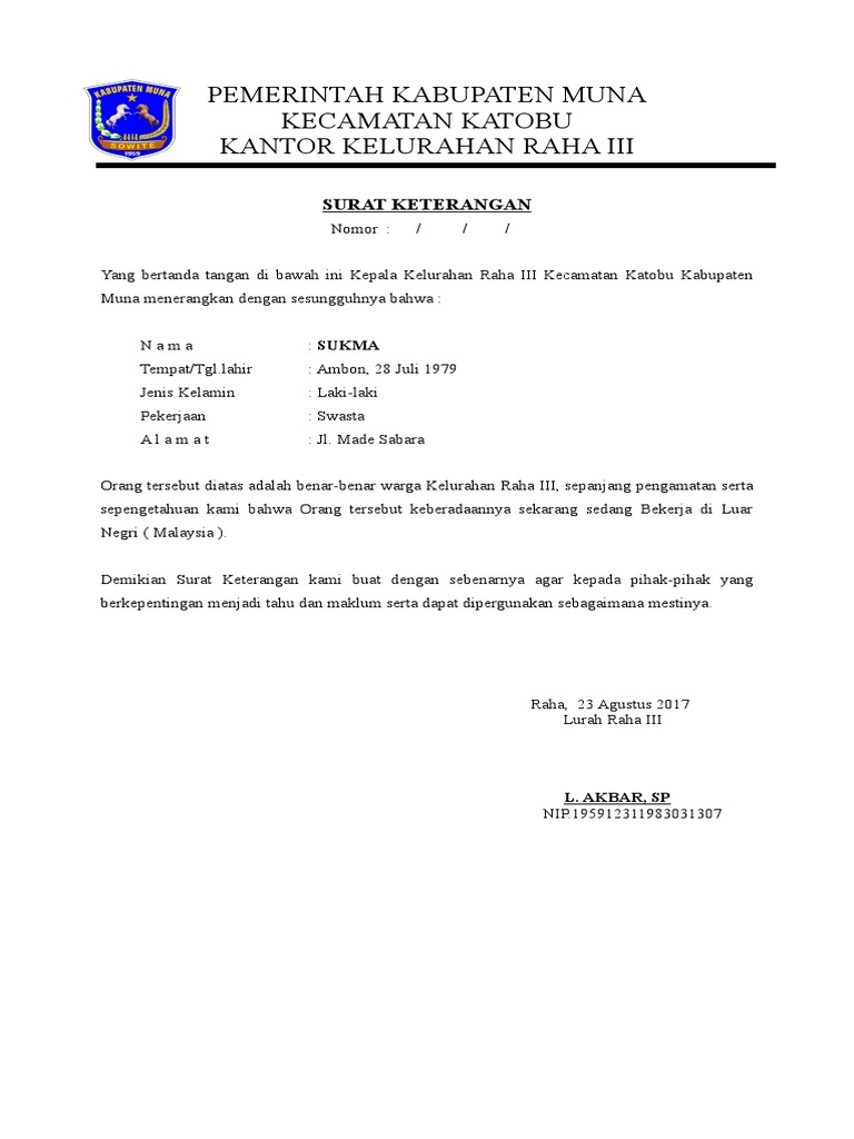 Surat Keterangan Bekerja Diluar Negeri