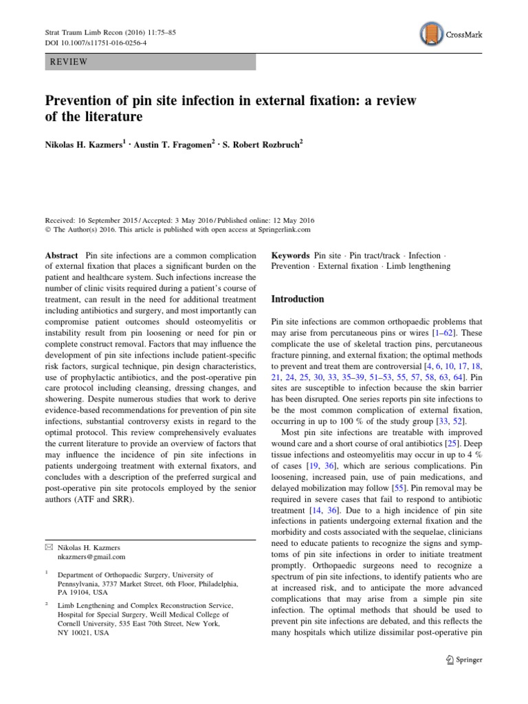 Prevention of Pin Site Infection in External Fixatio PDF Infection Surgery