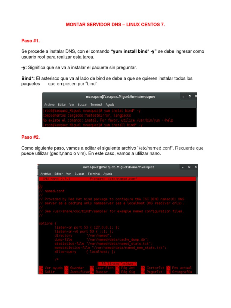 Montar Servidor DNS Linux Centos 7 PDF Dirección IP sistema de