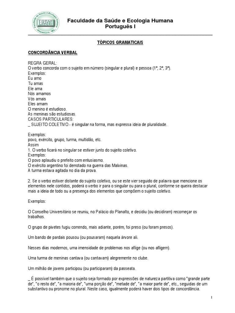Tópicos Gramaticais | PDF | Assunto (gramática) | Pronome
