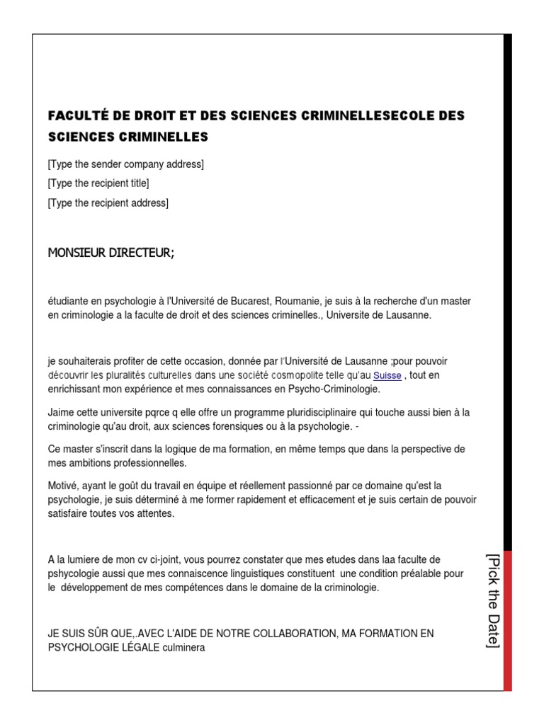 Lettre De Motivation Pour Master Criminologie