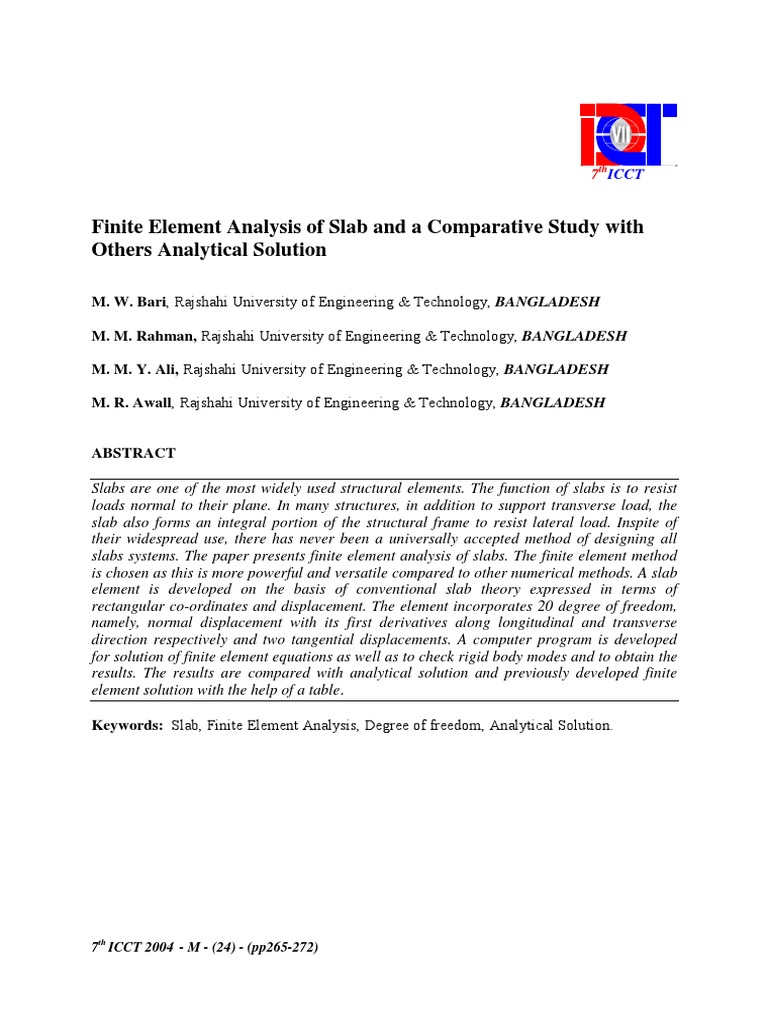 Finite Element Analysis of Slab and A Comparative Study With Other ...