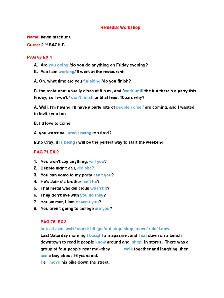 Remedial Workshop Exercises Overview | PDF | Leisure
