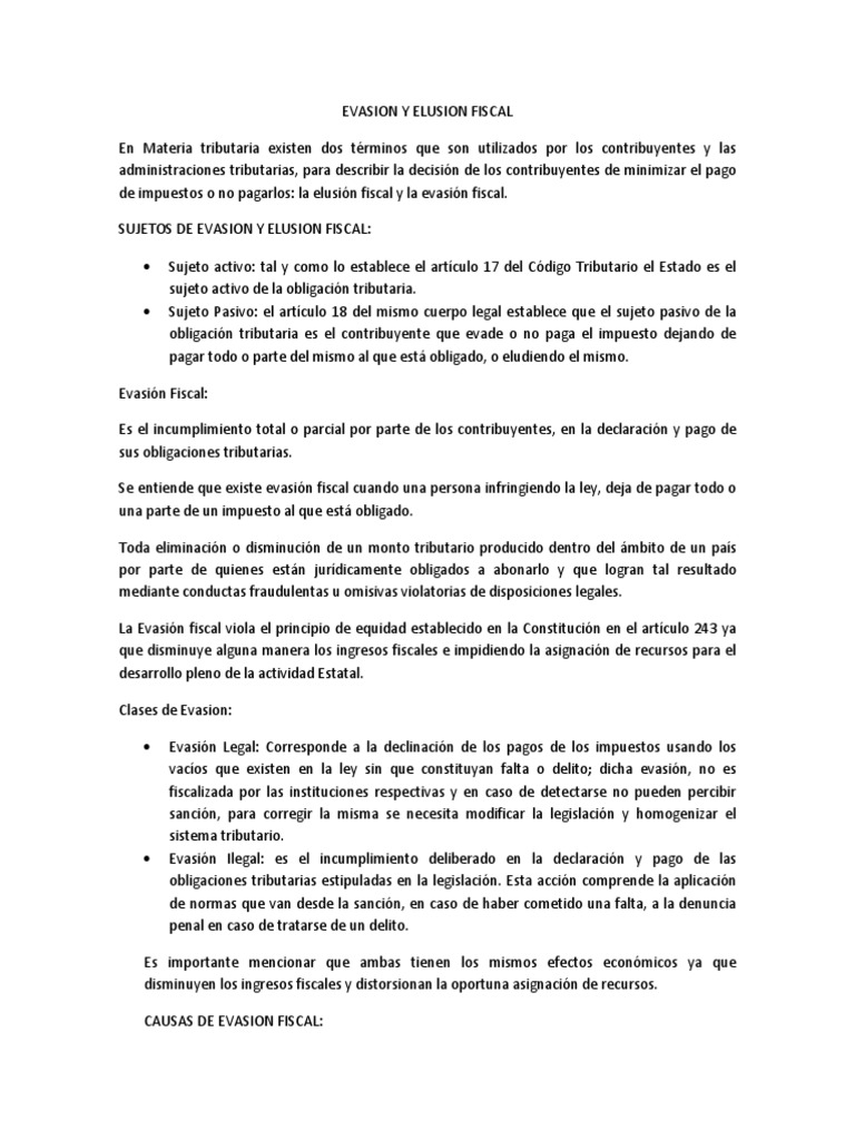 Evasion Y Elusion Fiscal Pdf Evasión De Impuestos Impuestos