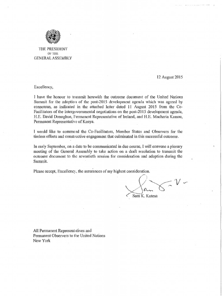 8026letter From Cochairs On Post2015 PDF | PDF | United Nations General ...