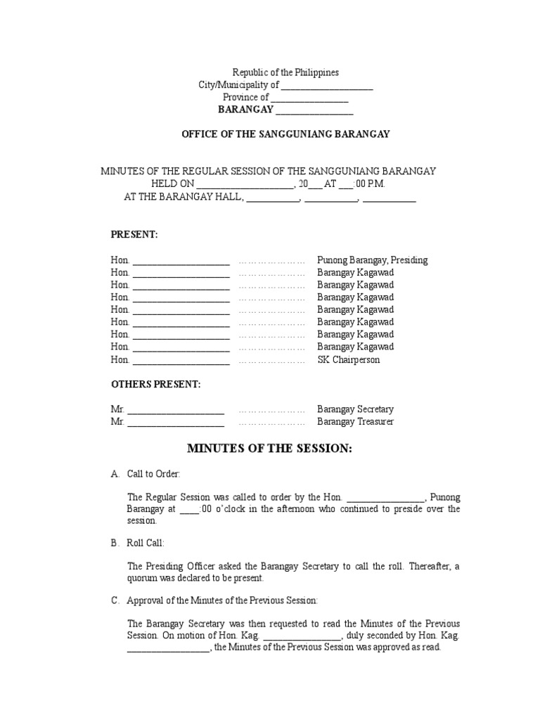 model-minutes-of-the-session-of-the-sangguniang-barangay-pdf