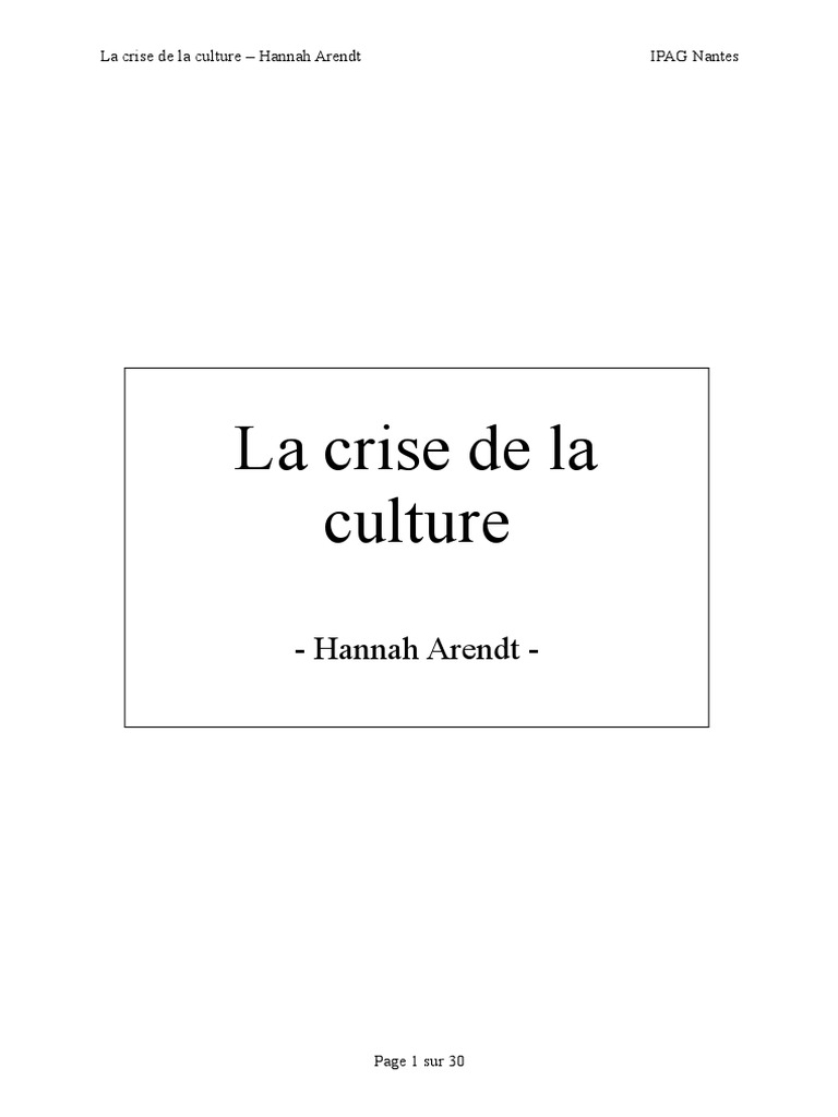 Hannah Arendt La Crise De La Culture Pdf