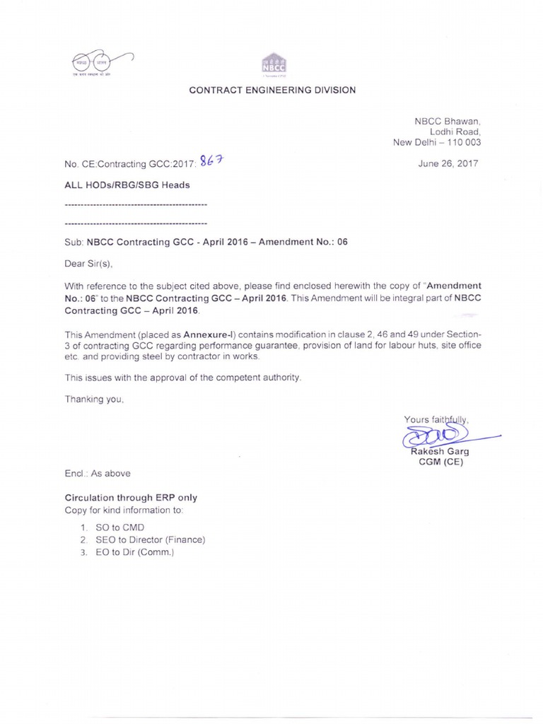 Amendment 6, 7 of GCC - NBCC | PDF