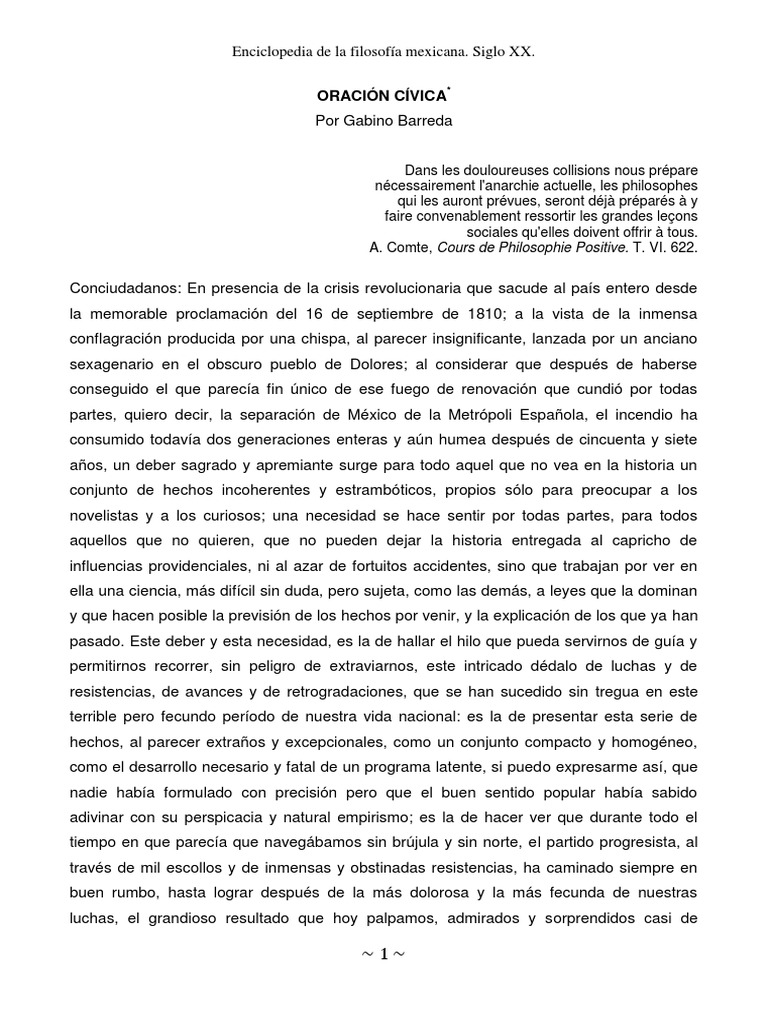 Oración cívica Gabino Barreda.pdf México Ciencia