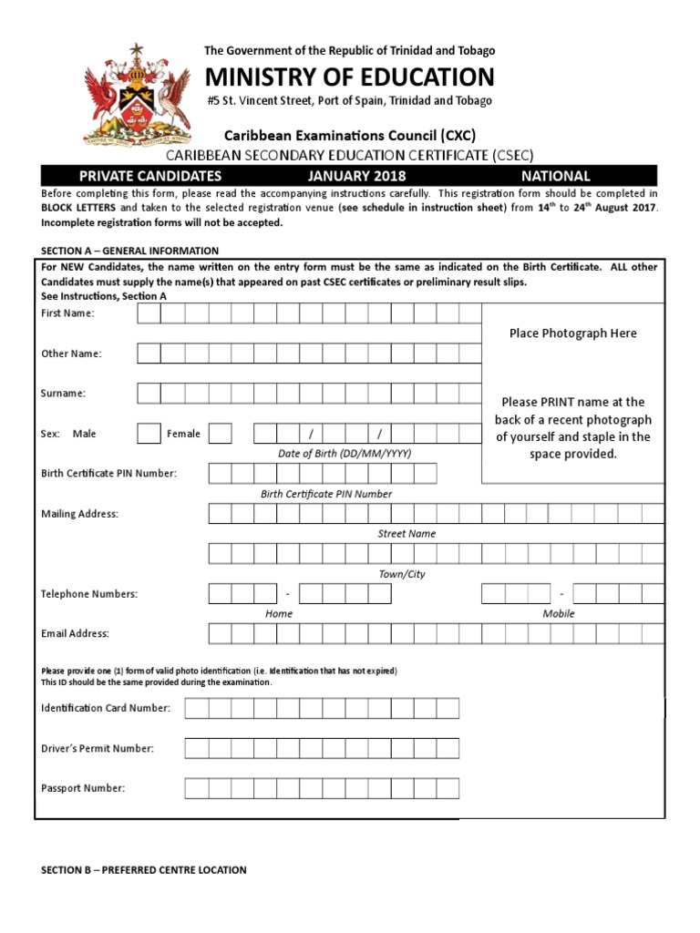 CSEC Private Candidates Registration Guide | PDF | Identity Document ...