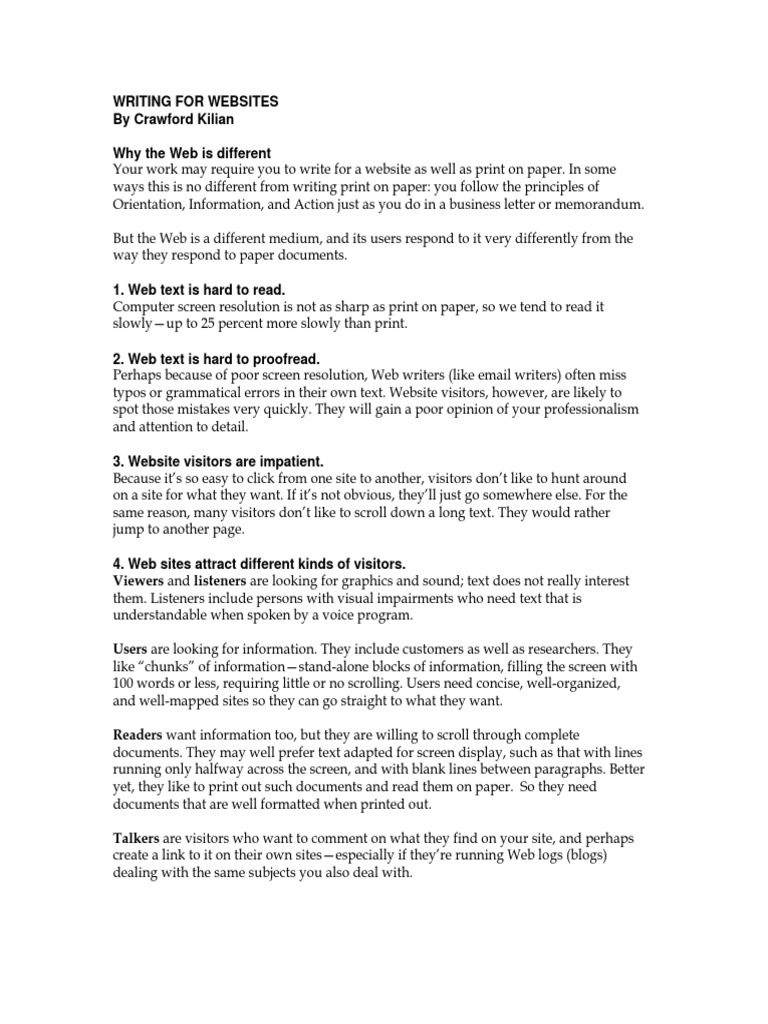Writing Effectively for the Web | PDF | World Wide Web | Internet & Web