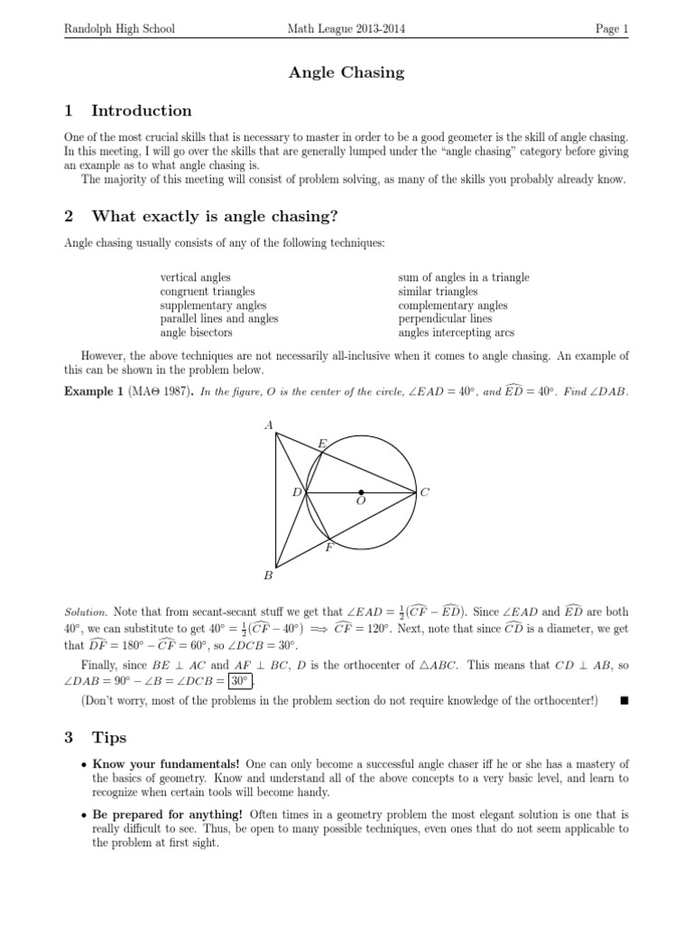 Angle Chasing Techniques and an Example Problem | PDF | Triangle ...